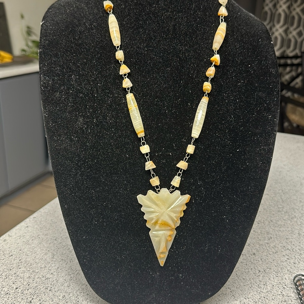 Alabaster stone Mayan head necklace